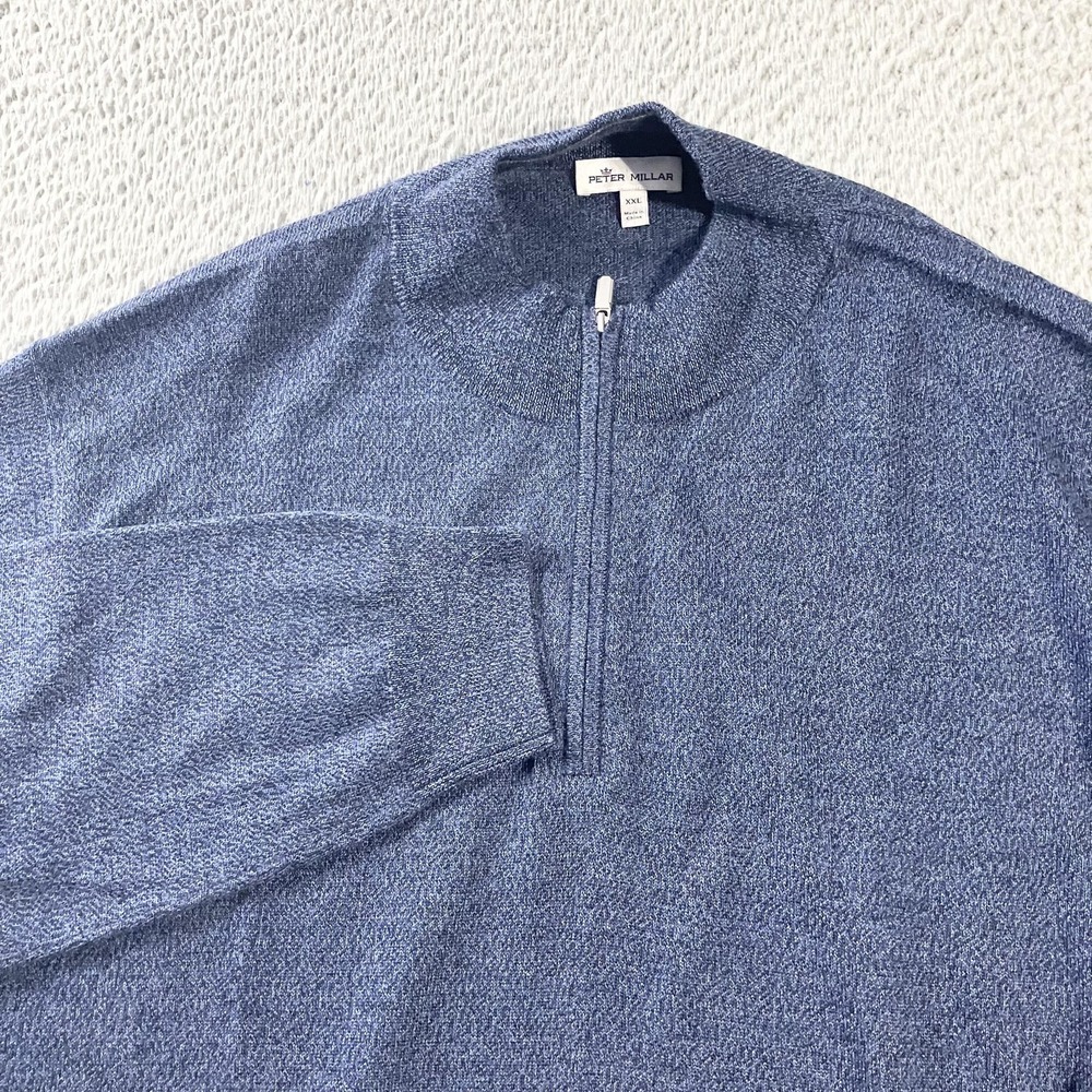 Peter Millar Sweater Mens 2XL Blue Quarter Zip Mock Neck Merino Wool Pullover